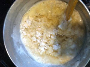 Add 2 cups of flour and 1 tsp salt.  Lower to medium heat and cook for 15-20 minutes.