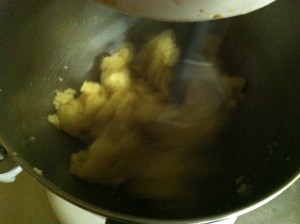 Mix on medium with paddle for 3-5 minutes to cool.  Add eggs individually and fully incorporate before adding the next.