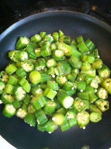 Saute okra till most of the slime is cooked away.