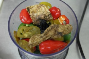 Dried chipotle, habanero, garlic, jalapeno and Serrano.