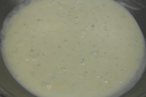 Mix together sweet condensed milk, eggs, lime juice, and lime zest.