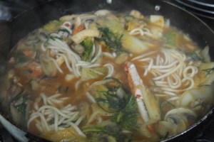 Add cabbage and any other vegetables you'd like to add.  Add cooked udon noodles.