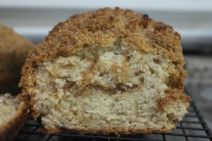 Sliced loaf with crumble center.