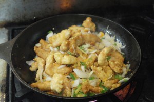 Add chicken and shrimp.