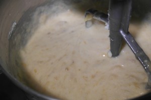 Add bananas and extracts.  Alternate flour and sour cream.