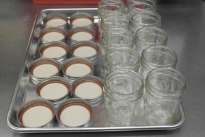 Pre-heat oven to 350F and wash mason jars.  Place jars on sheet pan and bake for 25 minutes.  