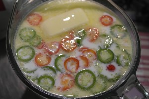 Milk, jalapenos, water, butter and yeast.