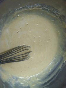 Add wet ingredient and mix well. Refrigerate while cutting apples or waiting for oil to heat.