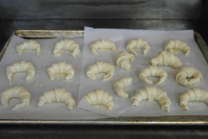 Brush with egg wash and place in warm area to proof.