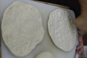 Left is fingers.  Right is knuckles.  The best results was a rolling pin.