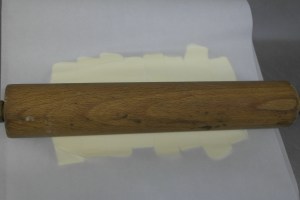 Place another parchment paper and pound out.  Refrigerate or place in freezer while rolling out dough.