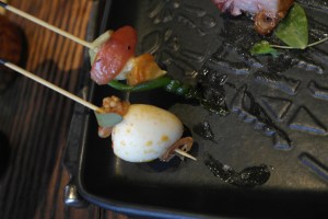 Pintxos - Baby Beets - Cana de Cabra Cheese, Citrus and Spring Onion a la Plancha & Quail Egg Diablo, Pickled Mustard Seed