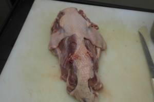 Remove drumsticks for confit.