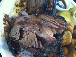 Brisket was perfectly seasoned with a lot of bark.