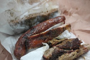 Brisket, ribs and sausage with a side of bbq no sides $13