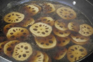 Add soy sauce, mirin, sugar and sesame. 