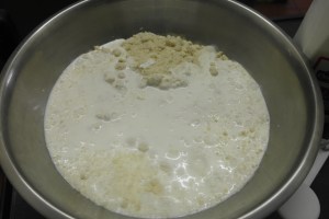 Add buttermilk and mix with hands.