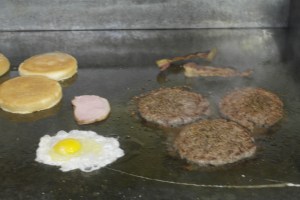 A cowboy burger was ordered at the same time.