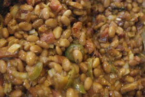 Look at all the spices, bacon and peppers.