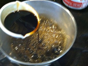 Carefully add soy sauce and cook additional two to three minutes.