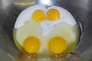 Sugar, eggs and yolk.