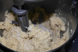 Add to stand mixer with flour and salt.  Start with paddle.