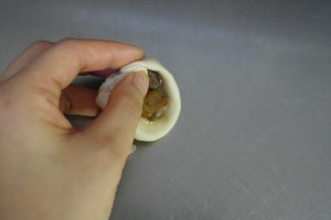 Continue while pinching together dough.  Pinch with enough force to keep together but take care not to tear dough.