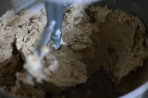 Cream sugar and soft butter.